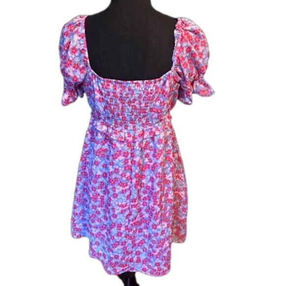 Wednesday's Girl Ruched Bust Mini Tea Dress | Purple Pink Floral | Size S - Picture 3 of 9